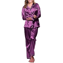 Womens Satin Pajamas Set Long Sleeve Sleepwear