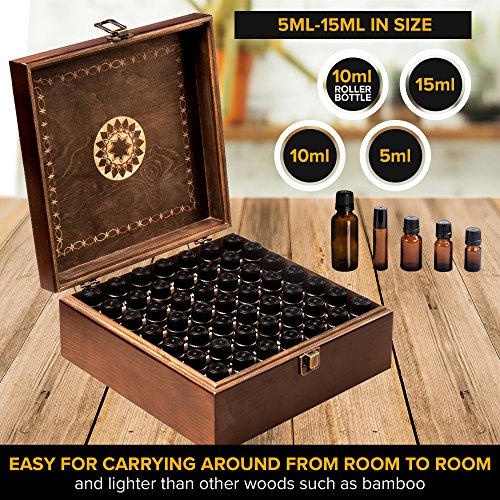 Beautiful Essential Oil Storage Box 49 Bottle - Holds 5-15ml & 10ml Roller Bottles - Free Roller Bottle Opener & 192 EO Labels - Wooden Oil Case Holder - Thumbnail 2