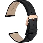 WOCCI 18mm Lug Width, Elegant Watch Band, Genuine Leather Replacement Strap with Rose Gold Buckle (Black)