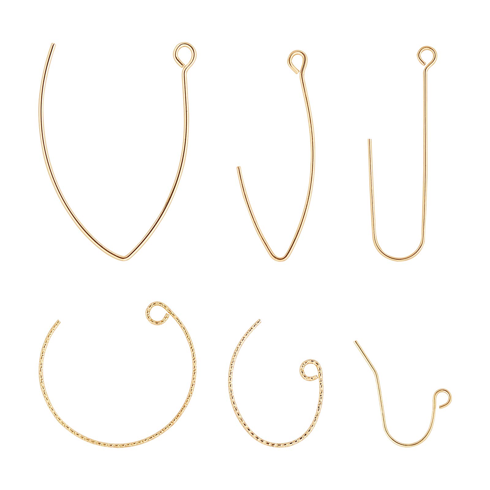 BENECREAT 60PCS 18K Gold Plated Earring Hooks Ear Wires, Open V Shape Earring Findings, Textured Arc Dangle Hook Earrings for DIY Jewelry Making Craft