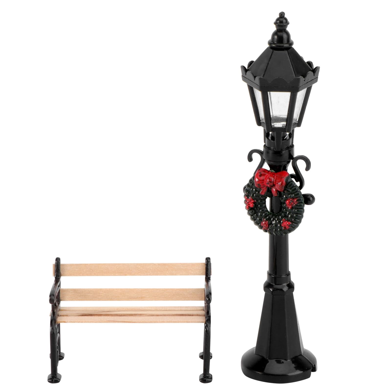 NUOBESTY 2Pcs 1:12 Doll House Miniature Street Light Bench Set Mini Street Lamp Models Mini Bench for DIY Decoration Garden Christmas Accessories