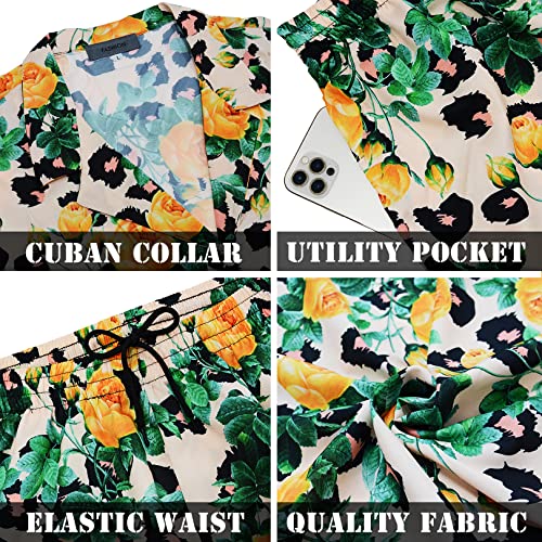 LUCKYOUNG Men's Hawaiian Shirt and Short, Two Piece Vacation Outfits Sets Short Sleeve Shirt Beach Button Down Shirts Suits Yelloworange Large