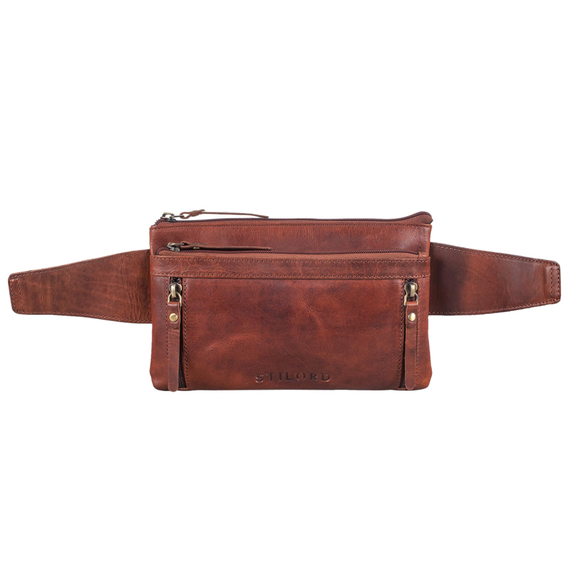 STILORD "Skye" Fanny Pack Vintage Leather Large for Women Men Mobile Phone Belt Bag Travel Fanny Pack Multifunctional Festival Shoulder Bag Colour:Porto - Cognac