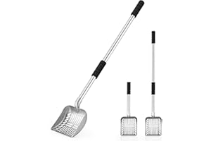 Yangbaga Metal Cat Litter Scoop with Deep Shovel and Long Handle, Detachable Stainless Steel Non-Stick Cat Litter Sifter with