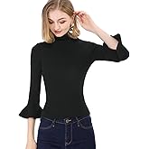 Allegra K Women's 3/4 Sleeve Turtleneck Sweaters Slim Fit Knitted Pullover Sweater Tops