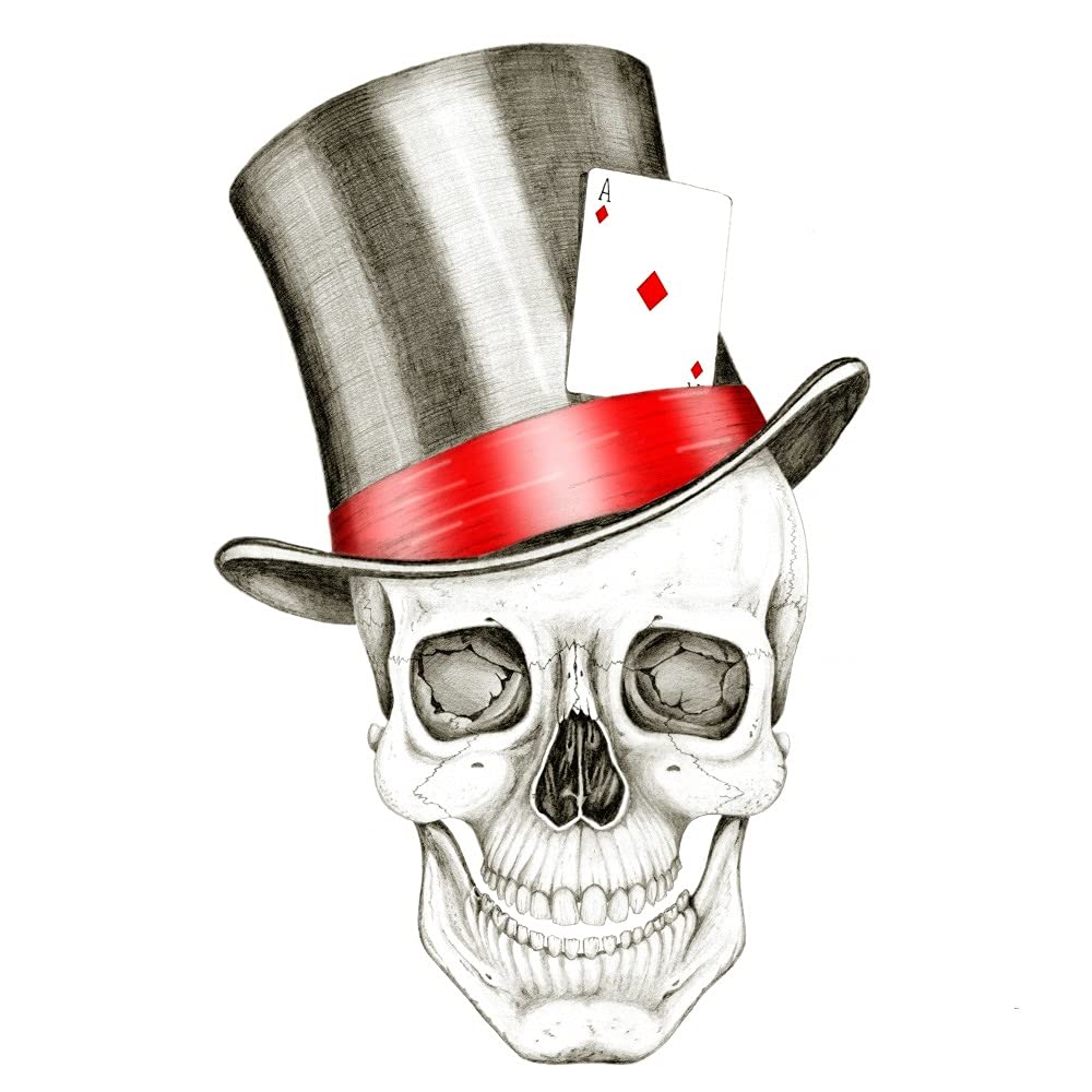 Half a Donkey Hand Drawn Skull in Top Hat Large Cotton Tea Towel