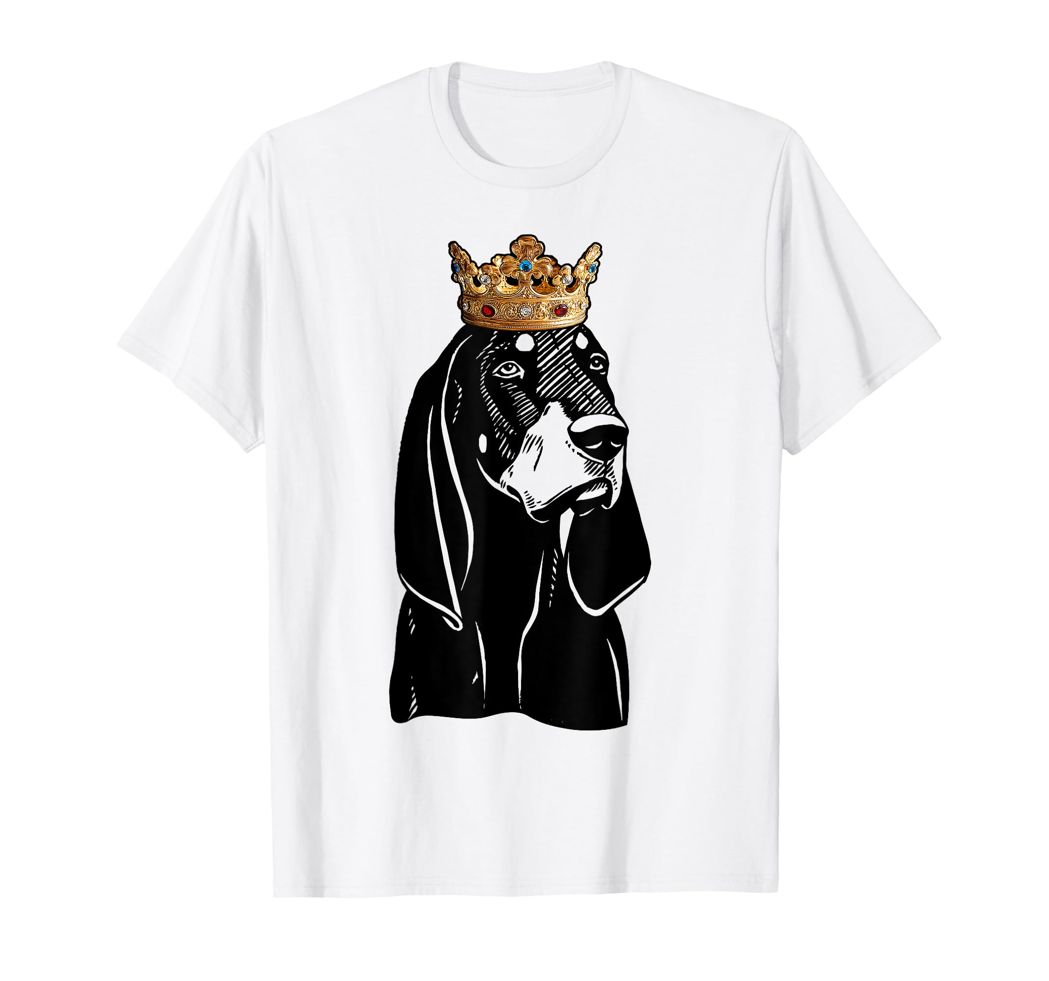 Black and Tan Coonhound Dog Wearing Crown T-Shirt