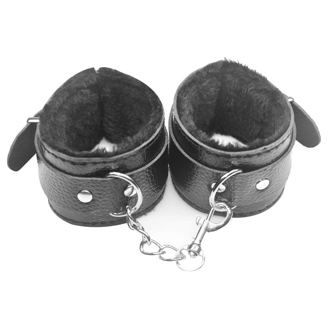 Hxiu Black Hand Cuffs Plush Leather Hand Cǔffs Adjust Wrist