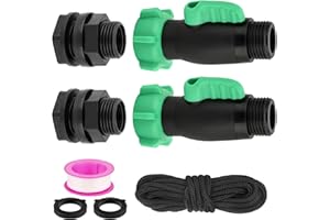 wtxhhy 2 Pack Rain Barrel Spigot Kit, 3/4" GHT Heavy Duty Plastic Water Hose Shut Off Valve with Bulkhead Fitting, Garden Hose Shut Off Valve with 4 Gasket, 2 Traction Rope and Tape