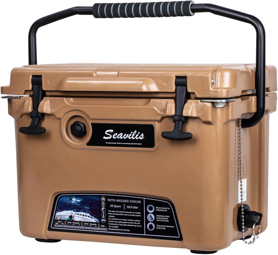 Milee- Heavy Duty Cooler 20QT Tan (Included $28.0 Accessories ) Basket and Cup Holder are Free