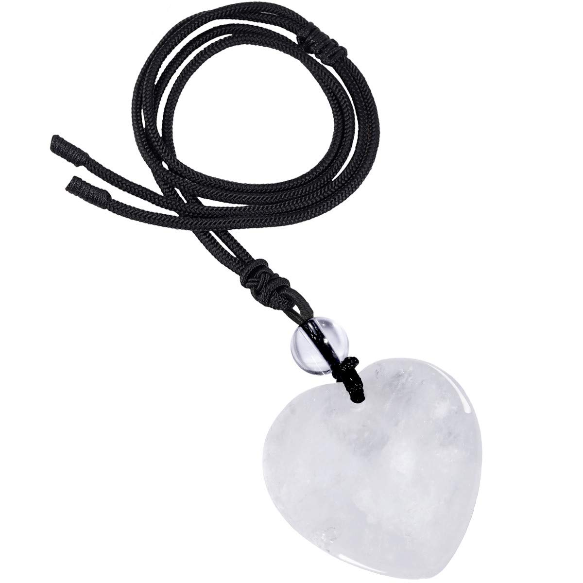 Nupuyai Healing Rock Crystal Heart Pendant Necklace for Women, Lucky Love Stone Pendant with Adjustable Cord, Reiki Yoga Meditation
