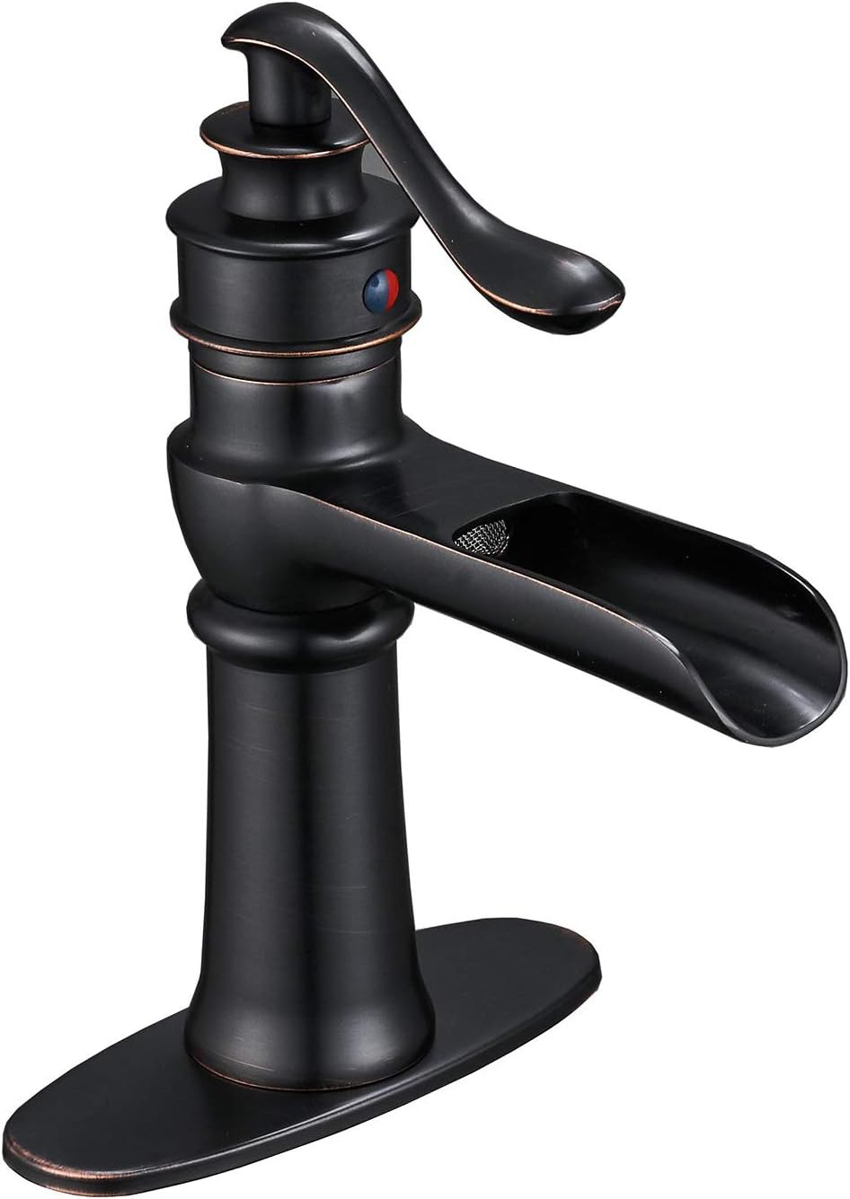 Oil Rubbed Bronze Bathroom Faucet Waterfall for Sink Bath Black Single-Handle One Hole Lever Lavatory Vanity Commercial Basin Deck Mount Mixer Tap Supply Hose Lines Lead-Free by Bathfinesse