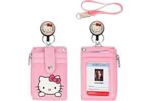 Woosifun Cute Badge Holder Retractable Lanyard Reel Clip with Heavy Duty Carabiner, 1 Clear ID Window, and 4 Card Slots in 2 Sided for Students Teens Boys Girls Women