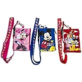 3 X Disney Mickey Minnie & Friends Lanyard with ID Badge Holder Wallet Coin Purse Ticket Key Chain, Red Blue Pink, 3 Count (P