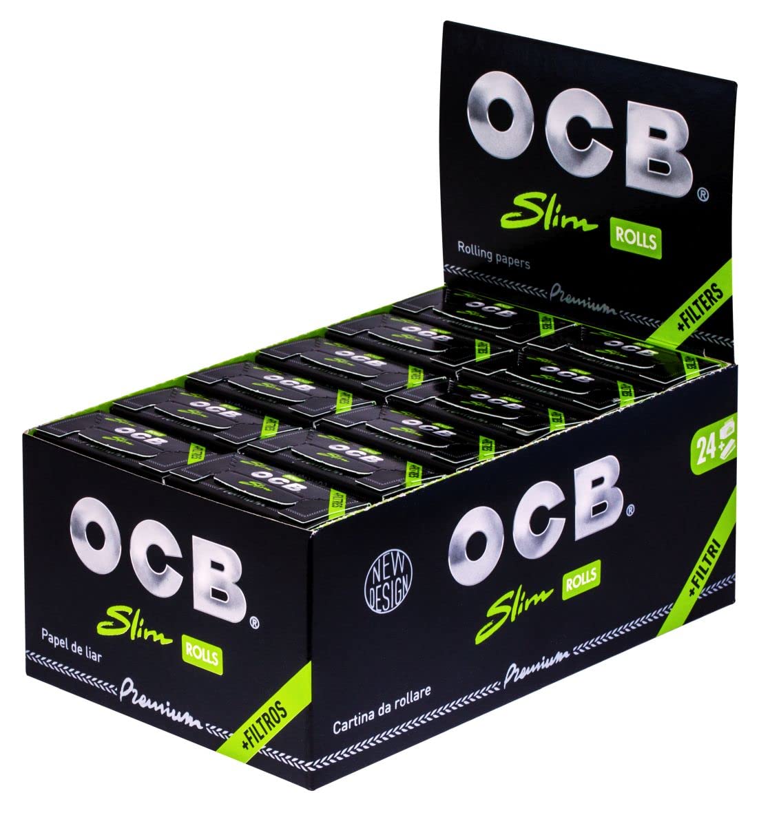 OCB Premium Rolls + Tips, Pack of 24, 16 x 10 x 7 cm, Black