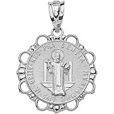 Sterling Silver Medalla De San Benito Saint St Benedict Round Necklace with Rolo Chain and Pendant only