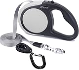 CFMOUR Retractable Dog Lead 5m 20kg Grey Heavy-Duty Extendable Nylon Tape Leash