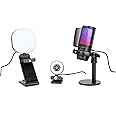 Live Streaming Kit- Perfect for Streaming Video Games on Twitch, YouTube, Podcasts and Working from Home. includes 1920x1080p Webcam, Professional USB Microphone, and One LED Multi-Color Light