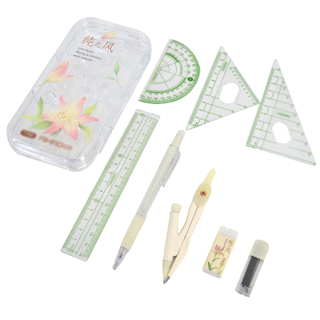 Millya 8PCS Students Compass Set with Protractor Rulers Math Geometry Drawing Set School Supplies (A-Red) — image 1