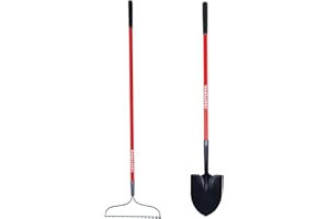 Craftsman 2-Piece Garden Tool Set with Digging Shovel and Bow Rake, Fiberglass Handles, Cushion Grips, for Landscaping, Gardening & Construction