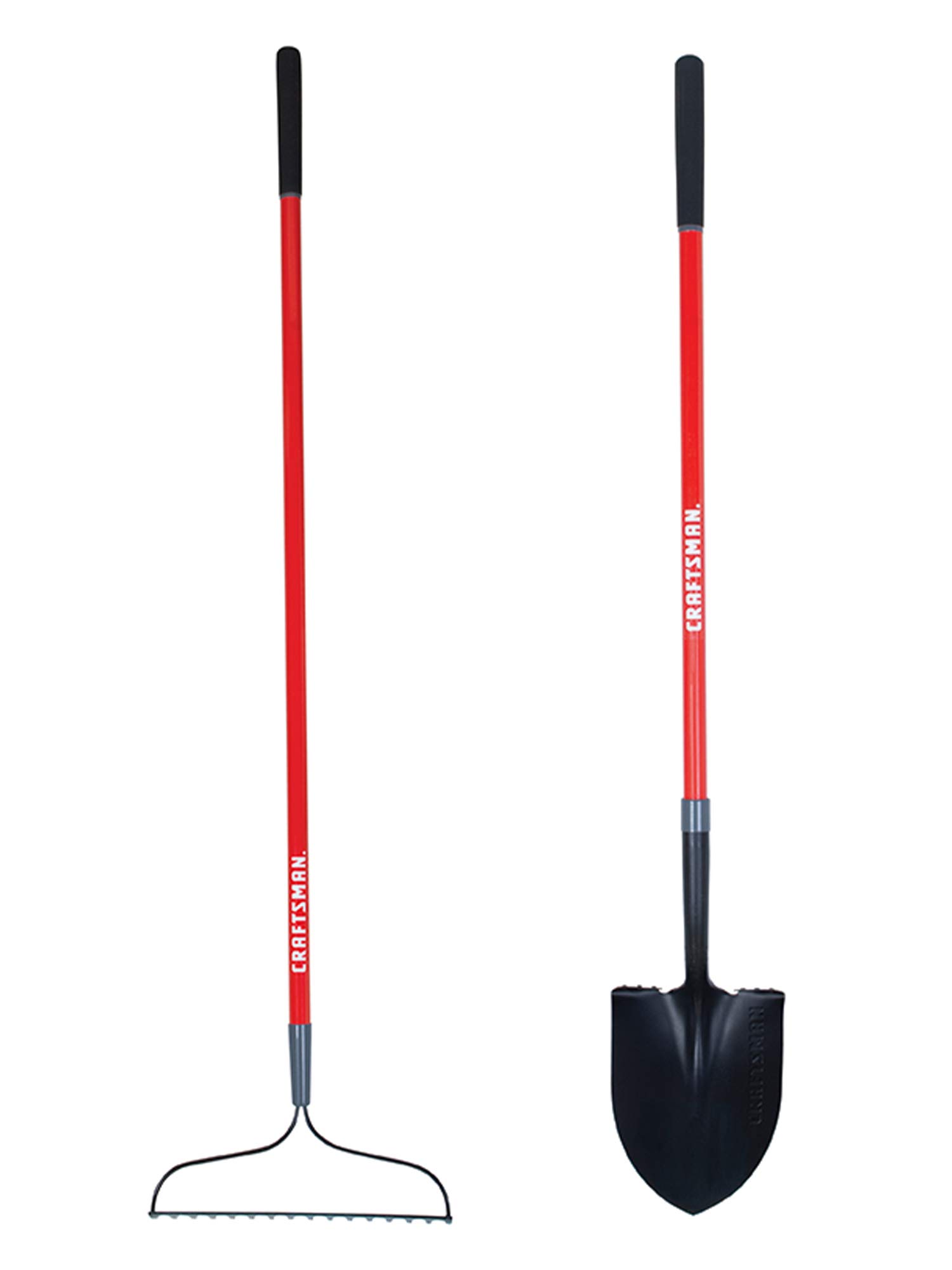Photo 1 of Craftsman 2-Piece Garden Tool Set with Digging Shovel and Bow Rake, Fiberglass Handles, Cushion Grips, for Landscaping, Gardening & Construction