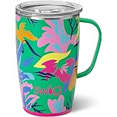 Swig Life 18oz Travel Mug, Insulated Tumbler with Handle and Lid, Cup Holder Friendly, Dishwasher Safe, Stainless Steel, Travel Coffee Cup (Paradise)