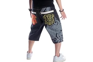COOLMONAR Men's Vintage Baggy Jeans Shorts Hip Hop Style Loose Fit Dance Skateboard Straight Denim Shorts