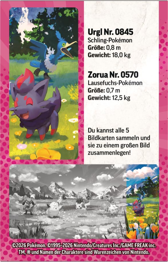 Pokémon-Sammelkartenspiel: Mini-Tin-Box Mega-Entwicklung – Erhabene Helden: Zorua und Urgl (1 Stickerbogen, 1 Pokémon-Bildkarte und 2 Boosterpacks) 6