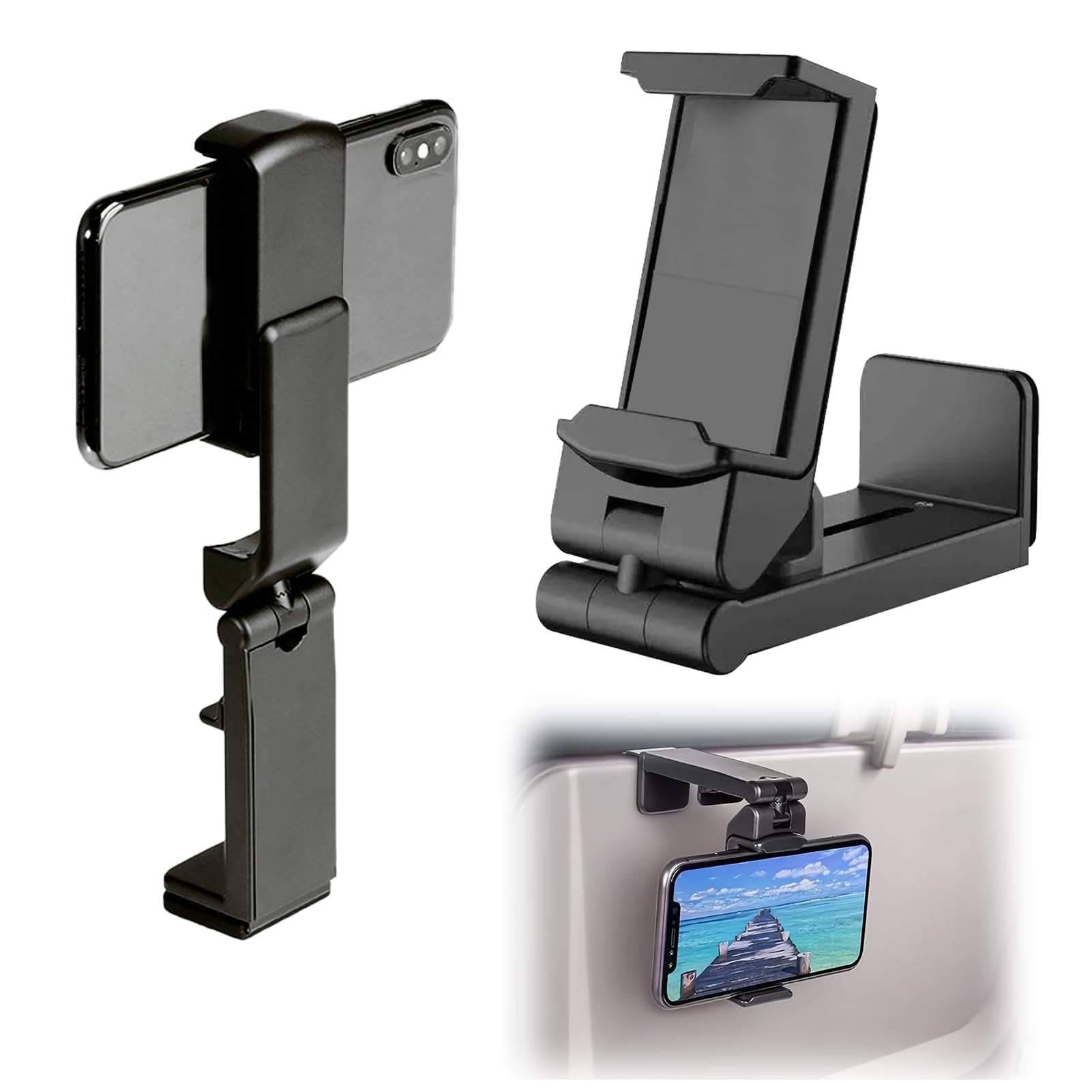Airplane in Flight Phone Holder with 360° Rotating Clamp Universal Adjustable Desk Mount for Travel Home and Office,Phone Clip Compatible with iPhone and Android Devices Foldable Portable, Hand Free