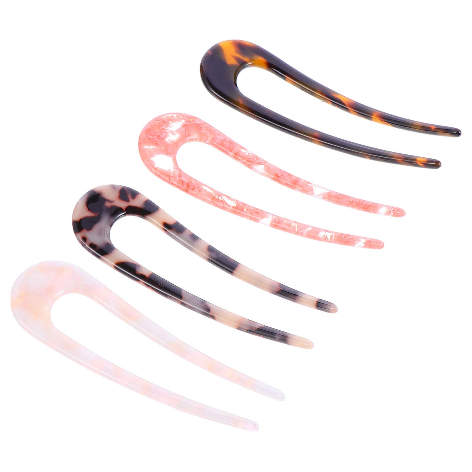 FRCOLOR French Style U Shaped Fork Sticks Hair Pins Vintage Hair Sticks Chignon Hairpin 2 Prong Updo Chignon Pin for Women,4pcs(type2)