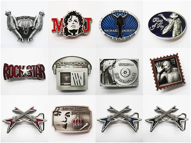 12 Pcs Shown As Picture Nerd Big Hard Old School Red Rock Red Crossed Blue Black Crossed King Of Pop Mj Music Forever Mj Michael Jackson King Of Pop Belt Buckle