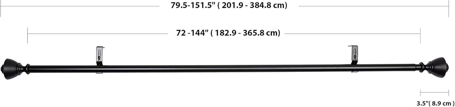 Basics 1-Inch Wall Curtain Rod with Urn Finials, 72 to 144 Inch, Black: Home & Kitchen