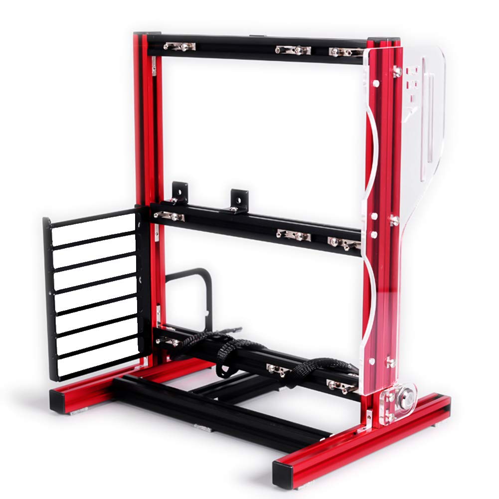 Computer Motherboard Case Rack, 20 x 20 Aluminium Profile Open Aluminium Frame Open Chassis Case, Good Compatibility Chassis Rack Motherboard Case for ATX, M-ATX, for ITX Motherboard (Red)