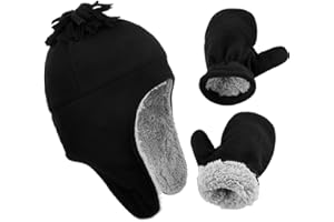 EXEMABA Toddler Winter Hat with Mitten Set - Baby Kids Warm Fleece Cap Set with Ear Flaps
