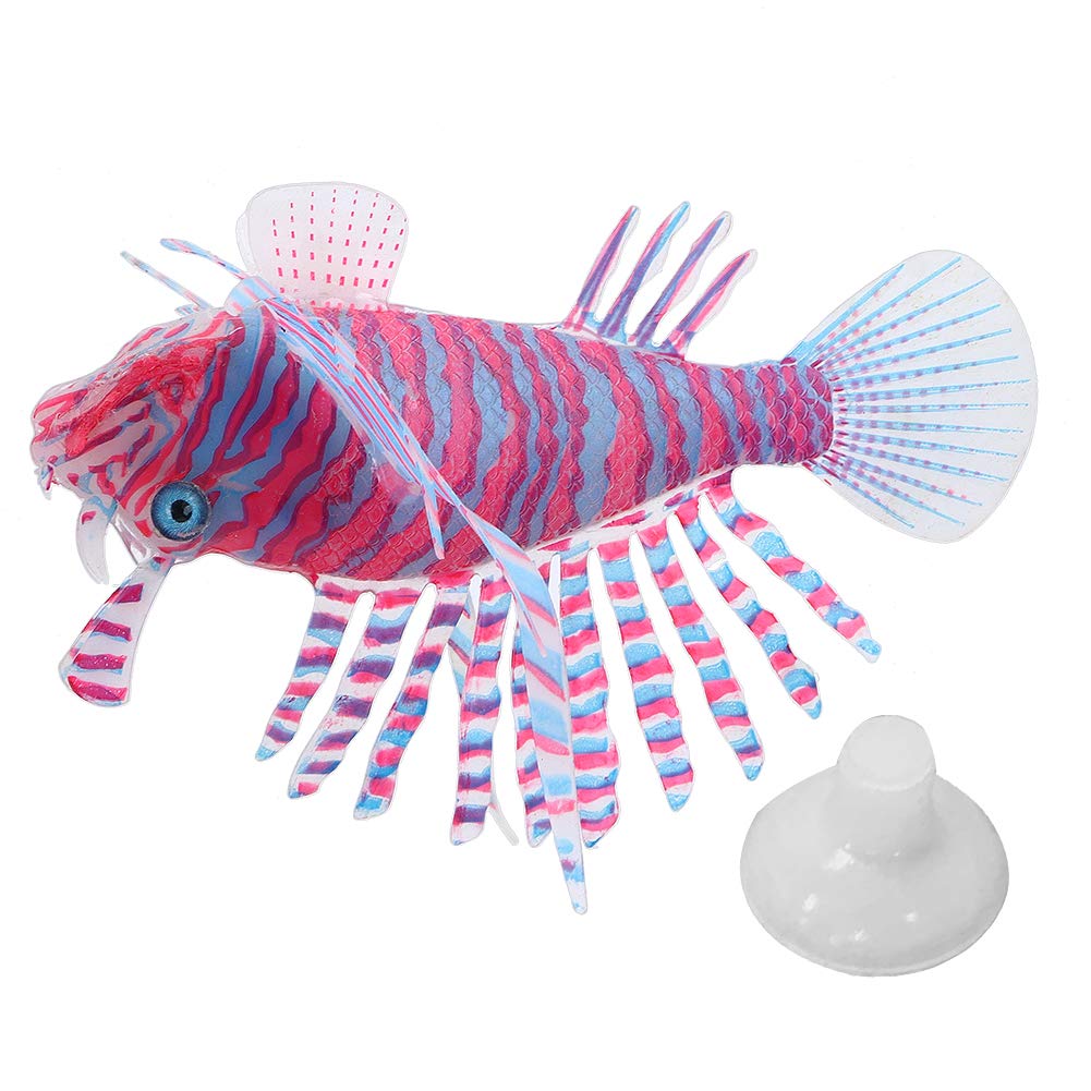 Cikonielf Aquarium Artificial Fish Fish Tank Floating Fake Tropical Lionfish Glowing Effect Silicone Fish Lifelike Moving Fishes Ornament Decorations with Suction Cup(Red and blue)