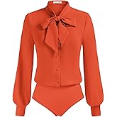 Kate Kasin Women Bow Tie Neck Office Blouse Button Down Long Sleeve Bodysuits Blouse Top