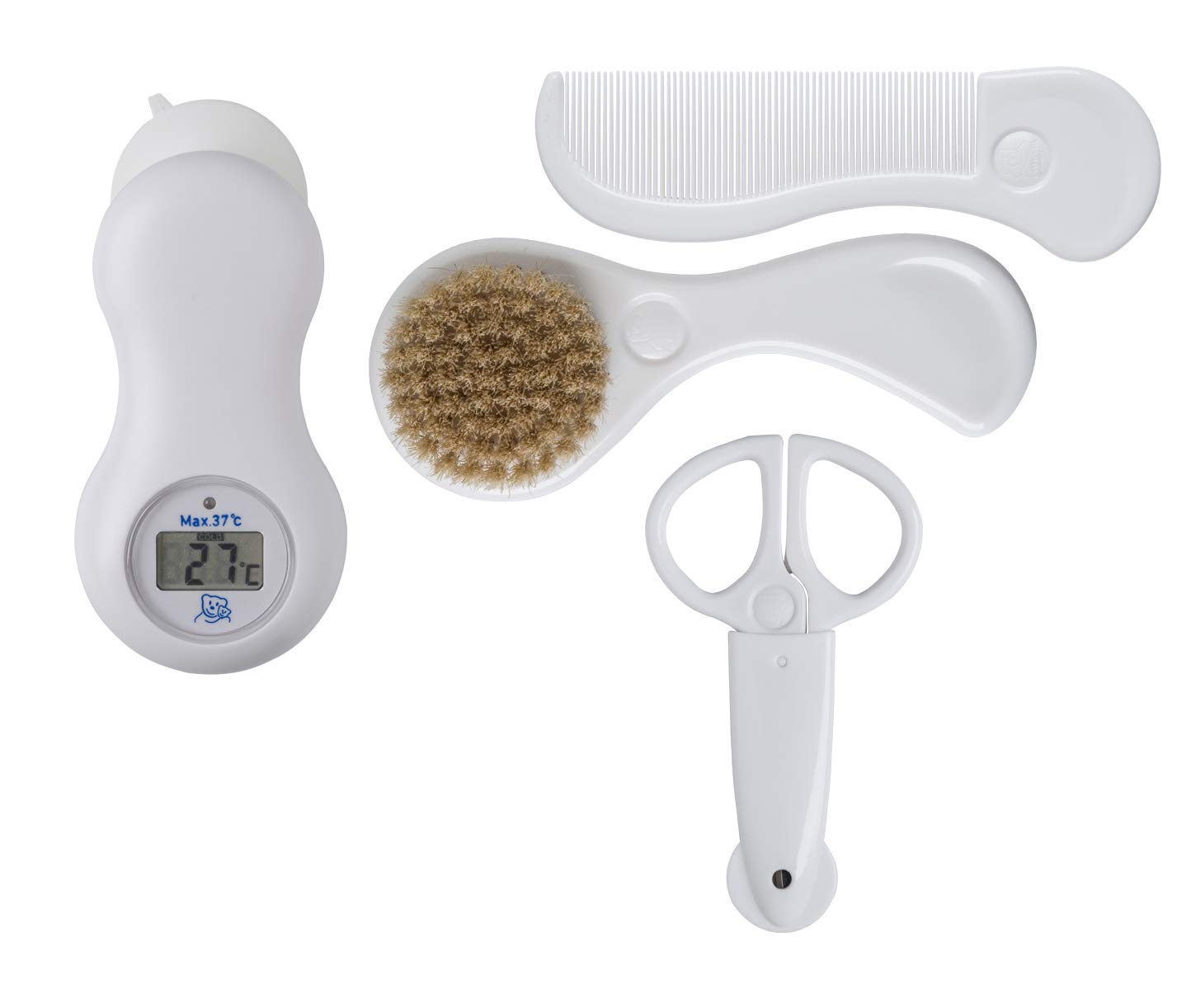 Rotho Babydesign Care Gift Set, Comb and Natural Hair Brush, Nail Scissors with Protective Cap, Digital Thermometer, White, 21059000101