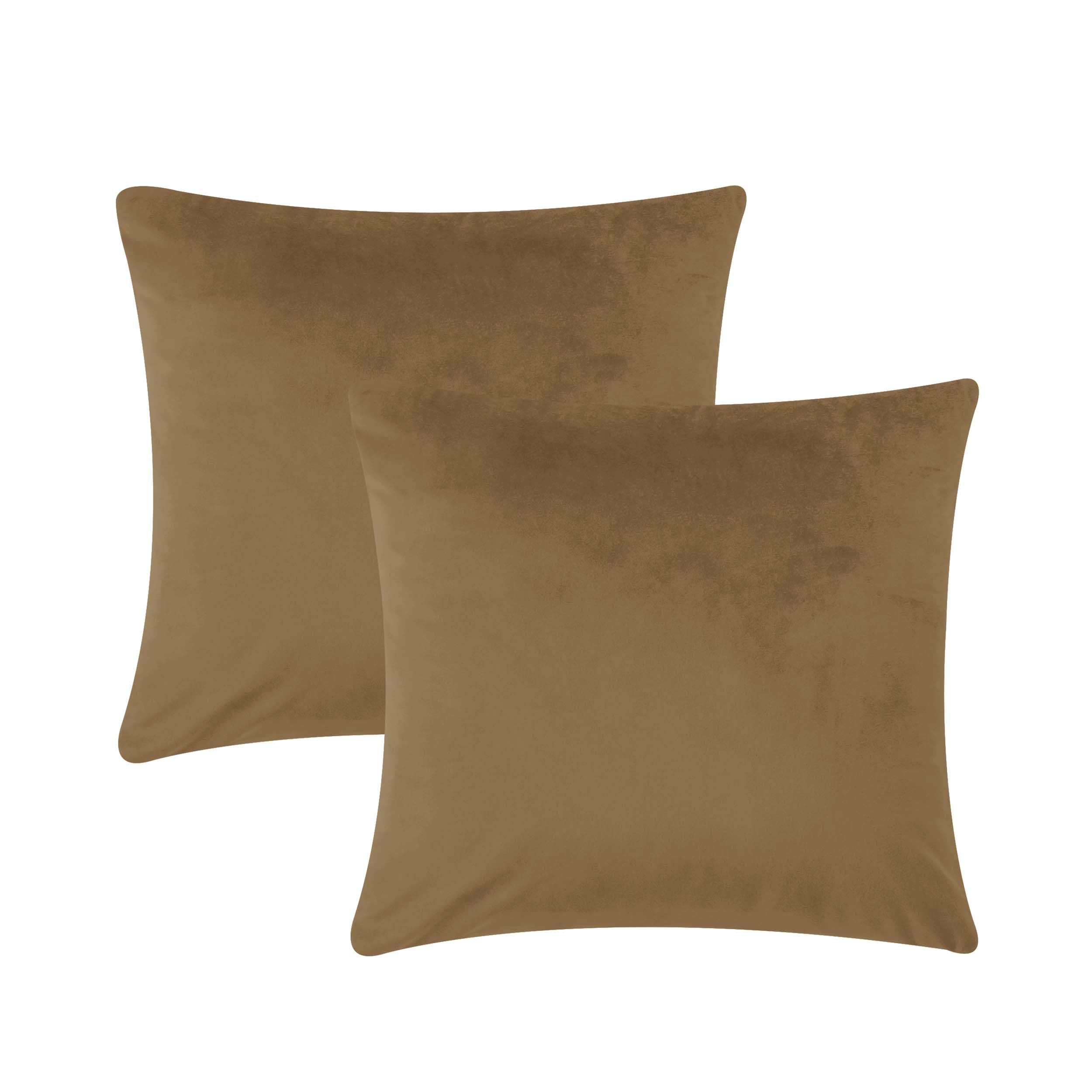 AMEHA Cushion Covers 45 x 45 cm (Pack of 2) Decorative Velvet Square Throw Pillow Cases 18 x18 Inches Cushion Cover for Sofa Couch Bedroom with Invisible Zipper (Brown) — image 1