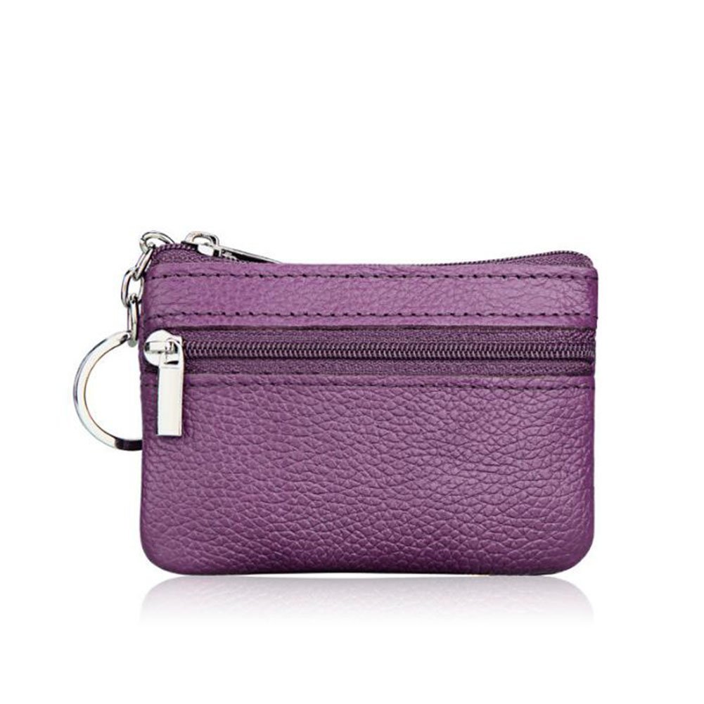 AprinCtempsD Ladies Small Coin Purse Genuine Leather with Zip Mini Change Wallet Pouch for Womens for Womens Mens with Key Ring (Purple)