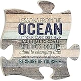 Lessons from the Ocean Let Your Cares Drift Away 12 x 12 inch Wood Puzzle Piece Wall Sign Plaque