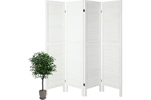 ECOMEX Room Divider, 4 Panel Room Dividers and Folding Privacy Screens, Freestanding Partition Room Divider Wall, Folding Room Partition Screen Divider for Bedroom, Office, Study (Warm White)