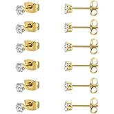 MDFUN 6 Pairs Stud Earrings Sets 3-8MM 18K Gold Plated Round 5A+ Cubic Zirconia Earrings Hypoallergenic CZ 6 Prong Ears Jewelry for Women