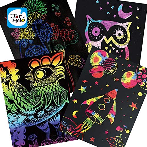 Jar Melo Scratch Off Pad Rainbow Paper Painting Notebook 20 Big &Thick Sheets with 4 Painting Stencil Colorful Scratch Board Art for Adults and Kids - Thumbnail 4