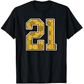 Gold Soccer Pattern Number 21 Jersey Player Uniform #21 T-Shirt