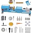 Onetuon Mini Wood Lathe Milling Machine Multi-Purpose Type Lathe with Wood Lathe Milling Accessories, for Wood Polishing, Grinding, Cutting and Milling ，2.76 in x 6.3 in, 24VDC 96W，7 Speeds