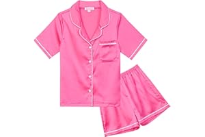 QPANCY Kids Satin Pajamas Sets Baby Boy Girl Button-Down Silk Sleepwear 2 Piece Short Sleeve Loungewear Clothes Set