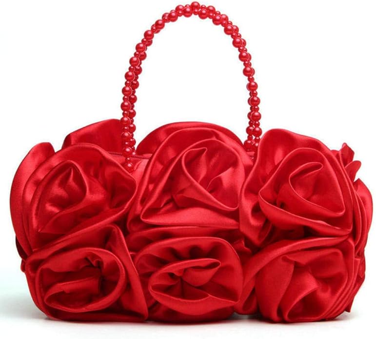 Evening Clutch Bag ，Flower Satin Bridal Bag Bridesmaid Bagred，Prom Bag