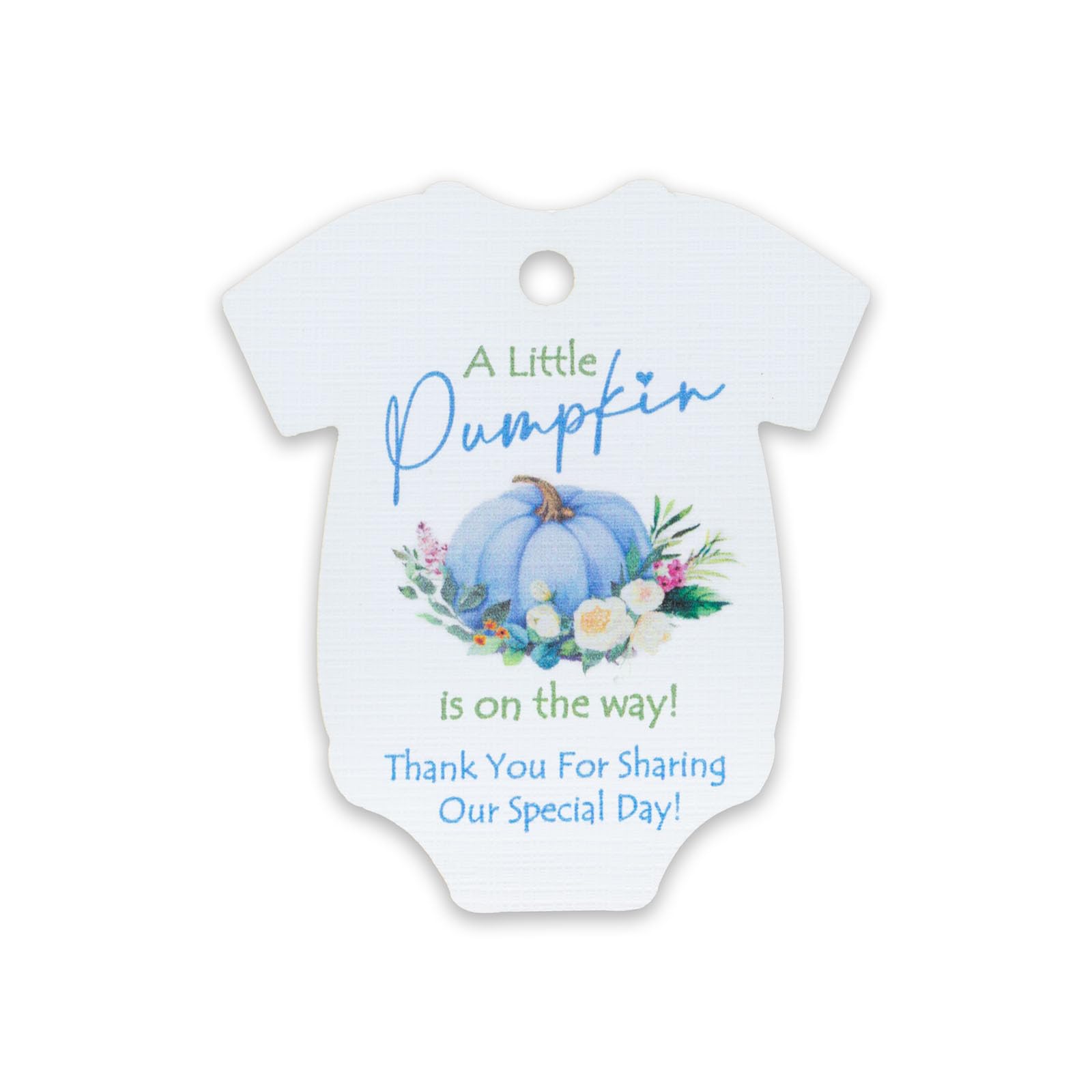 Summer-Ray 50pcs A Little Pumpkin is on the Way Baby Shower Thank You for Sharing Our Special Day Gift Tags (White Card with Blue Pumpkin)