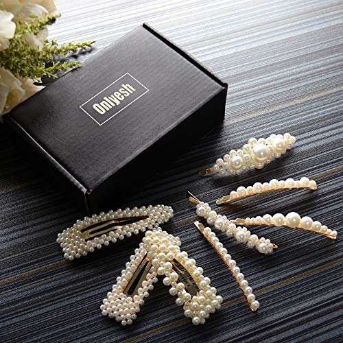 Onlyesh Pearl Hair Clip for Women Hair Pins for Girls Hair Decorative Silver Pearl Alligator Clips Gold Fashion Styles (8pcs)