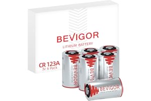 BEVIGOR CR123A 3V Lithium Batteries 6 Pack,1500mAh Photo Battery, 3 Volt 123 Battery Lithium for Flashlight and Security Device, Non-Rechargeable Up to 10-Year Shelf Life